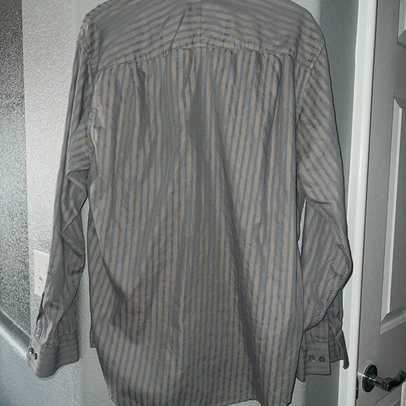 Van Heusen Striped Dress Shirt Men's Medium | Tan & Blue Button Up | Size 15-15. - Picture 3 of 3